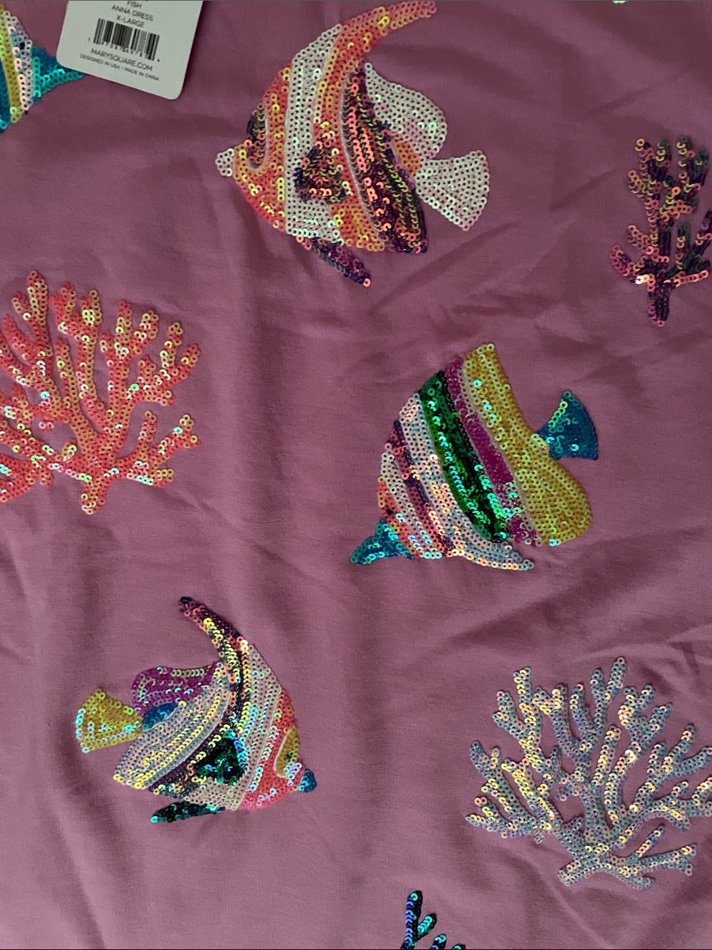 Sequin Fish Pink Mini Dress - Girls' Embellished Tee Dress - Picture 4 of 4